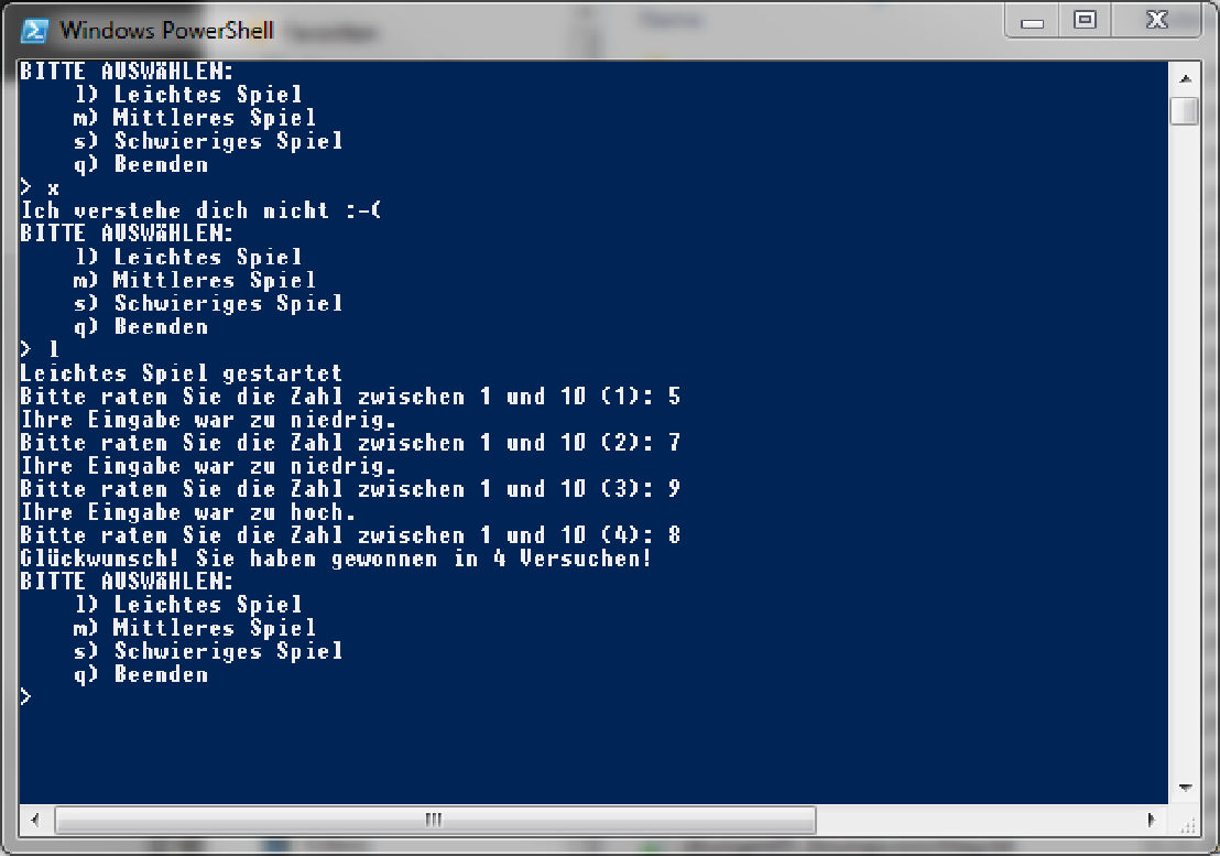 PowerShell Spiel Zahlen raten PowerShell Spiel Zahlen raten